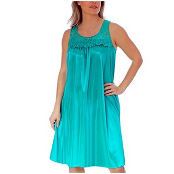Women's Silky Feeling Sleeveless Tricot Nightgown With Floral Lace Design