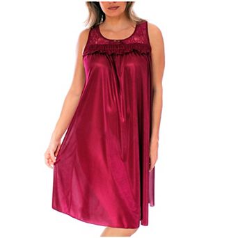 Women's Silky Feeling Sleeveless Tricot Nightgown With Floral Lace Design