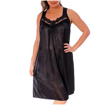 Women's Silky Feeling Sleeveless Nightgown With Embroidery Lace Floral Design