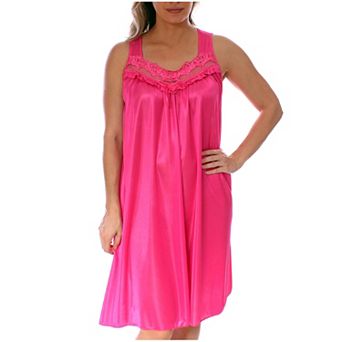 Women's Silky Feeling Sleeveless Nightgown With Embroidery Lace Floral Design