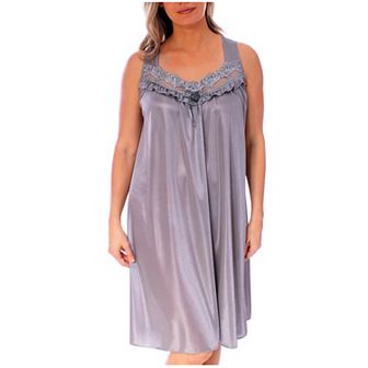 Women's Silky Feeling Sleeveless Nightgown With Embroidery Lace Floral Design