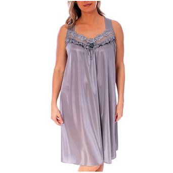 Women's Silky Feeling Sleeveless Nightgown With Embroidery Lace Floral Design