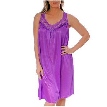 Women's Silky Feeling Sleeveless Nightgown With Embroidery Lace Floral Design