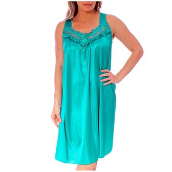 Women's Silky Feeling Sleeveless Nightgown With Embroidery Lace Floral Design