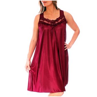 Women's Silky Feeling Sleeveless Nightgown With Embroidery Lace Floral Design