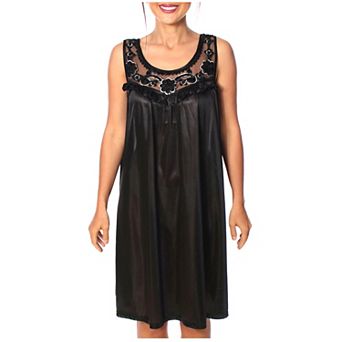 Women's Silky Feeling Sleeveless Nightgown With Sequins And Ribbon Roses Design