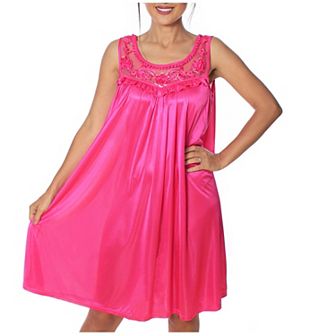 Women's Silky Feeling Sleeveless Nightgown With Sequins And Ribbon Roses Design