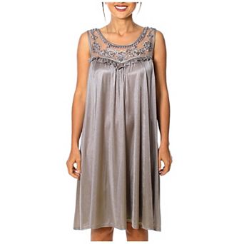 Women's Silky Feeling Sleeveless Nightgown With Sequins And Ribbon Roses Design