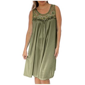 Women's Silky Feeling Sleeveless Nightgown With Sequins And Ribbon Roses Design
