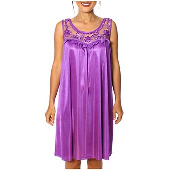 Women's Silky Feeling Sleeveless Nightgown With Sequins And Ribbon Roses Design