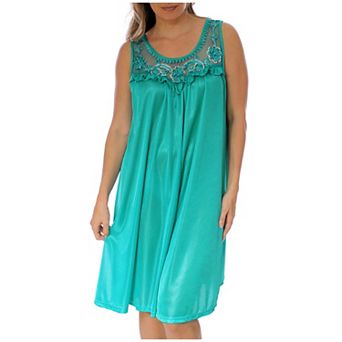 Women's Silky Feeling Sleeveless Nightgown With Sequins And Ribbon Roses Design