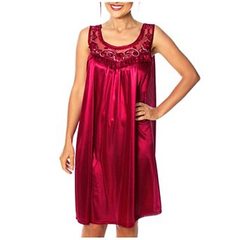 Women's Silky Feeling Sleeveless Nightgown With Sequins And Ribbon Roses Design