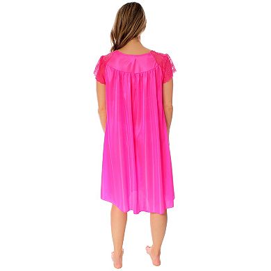 Women's Silky Feeling Cap Sleeves Nightgown With A Floral Lace Design