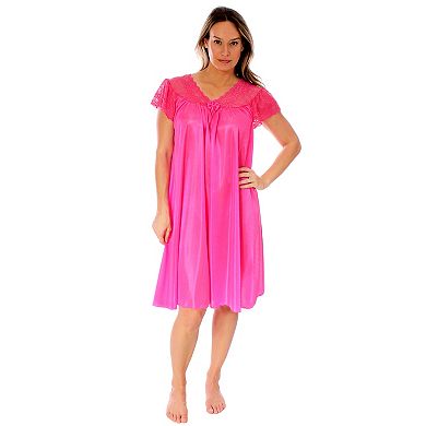 Women's Silky Feeling Cap Sleeves Nightgown With A Floral Lace Design