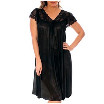 Women's Silky Feeling Cap Sleeves Nightgown With A Floral Lace Design