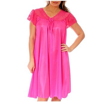 Women's Silky Feeling Cap Sleeves Nightgown With A Floral Lace Design