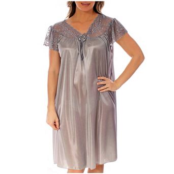 Women's Silky Feeling Cap Sleeves Nightgown With A Floral Lace Design