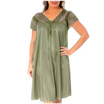 Women's Silky Feeling Cap Sleeves Nightgown With A Floral Lace Design