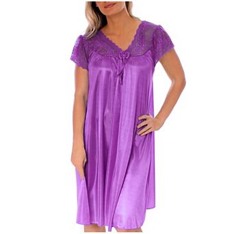Women's Silky Feeling Cap Sleeves Nightgown With A Floral Lace Design