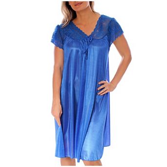Women's Silky Feeling Cap Sleeves Nightgown With A Floral Lace Design