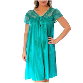 Women's Silky Feeling Cap Sleeves Nightgown With A Floral Lace Design