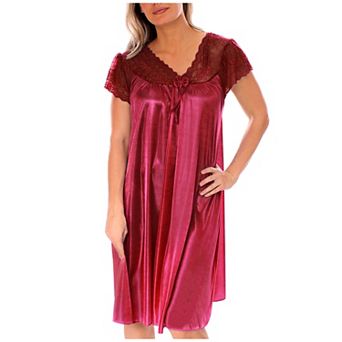 Women's Silky Feeling Cap Sleeves Nightgown With A Floral Lace Design