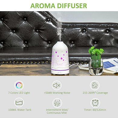 100ml Ultrasonic Aromatherapy Oils Diffuser Humidifier, 7 Colors Led&timer, Waterless Auto-off