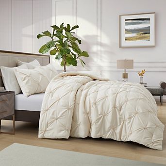 Unikome Soft Pinch Pleat Bedding Comforter Set, All Season Down Alternative Bed Set