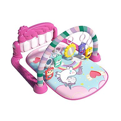 2-in-1 Tummy Time Musical Baby Gym Play Mat With 5 Rattle Toys 422 Melodies