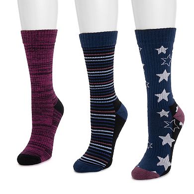 Women's MUK LUKS 3-Pack Cotton Compression Crew Socks