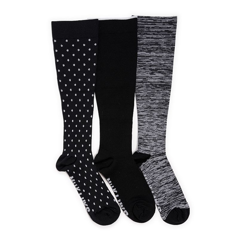 Women's MUK LUKS 3-Pack Knee-High Wide Compression Socks, Black Team