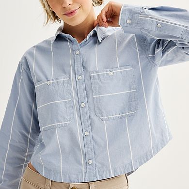 Juniors' SO® Cropped Button Down Shirt