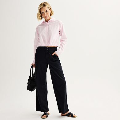 Juniors' SO® Cropped Pleated Front Shirt