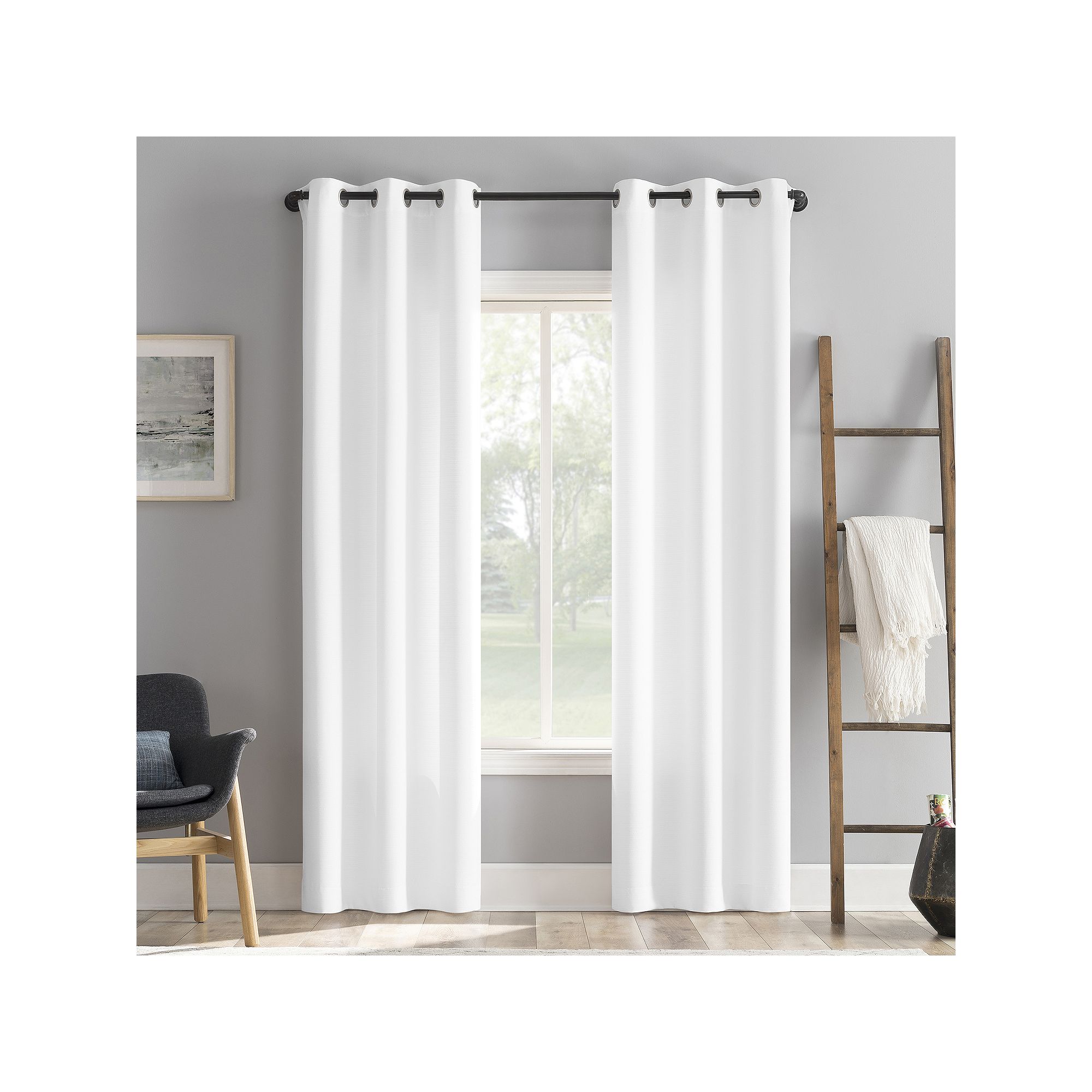 The Big One® Matthew Textured Casual Grommet 2 Window Curtain Panels, Whit