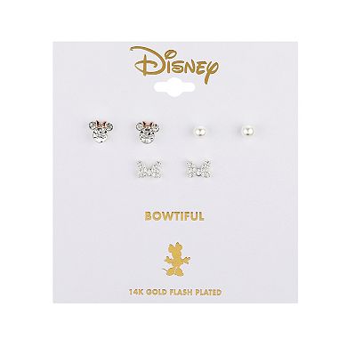 Disney's Minnie Mouse Bow Two Tone Simulated Pearl Stud Earring Trio Set