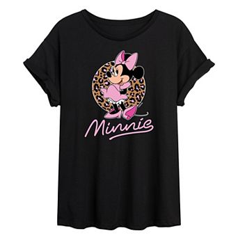 Disney's Minnie Mouse Juniors' Leopard Print Oversized Tee