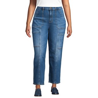 Plus Size Lands' End Denim High Rise Utility Cargo Ankle Jeans