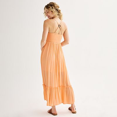 almost famous maxi dresses Juniors' Almost Famous Smocked O-Ring Back Maxi Dress