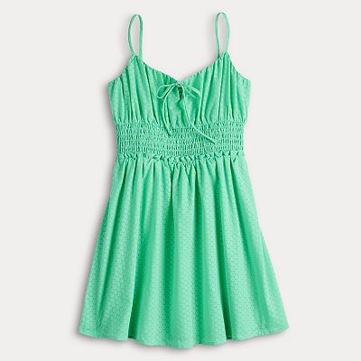 Juniors' eyeshadow Smocked Waist Keyhole Tie Dress