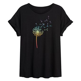 Juniors' Rainbow Dandelion Oversized Tee