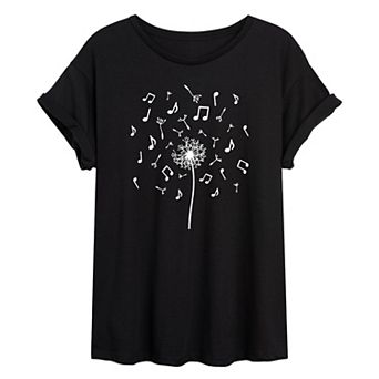 Juniors' Music Note Dandelion Oversized Tee