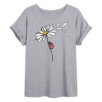 Juniors' Ladybug On Daisy Oversized Tee