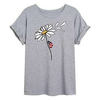 Juniors' Ladybug On Daisy Oversized Tee