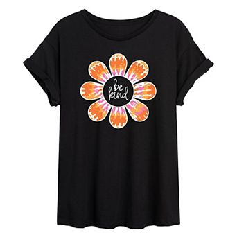 Juniors' Tie Dye Daisy Be Kind Oversized Tee