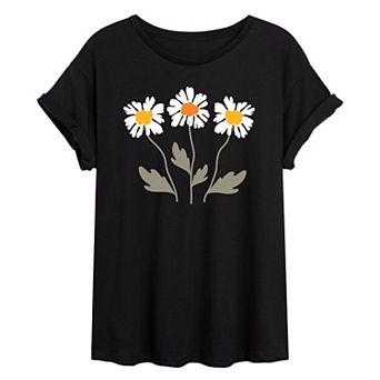 Juniors' Retro Daisies Oversized Tee