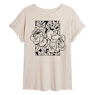 Juniors' Peonies Oversized Tee
