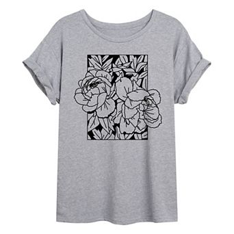 Juniors' Peonies Oversized Tee