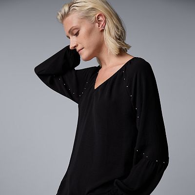 Women's Simply Vera Vera Wang Studded Long Sleeve Blouse