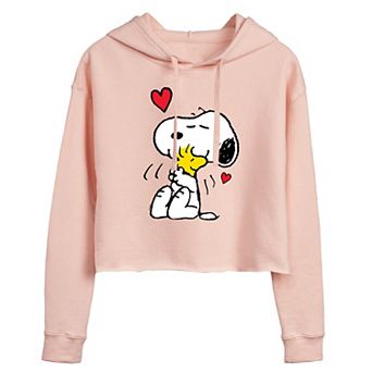Juniors' Peanuts Snoopy & Woodstock Lots Of Love Cropped Hoodie