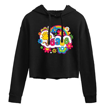 Juniors' Peanuts Woodstock Peace Colorful Floral Cropped Hoodie